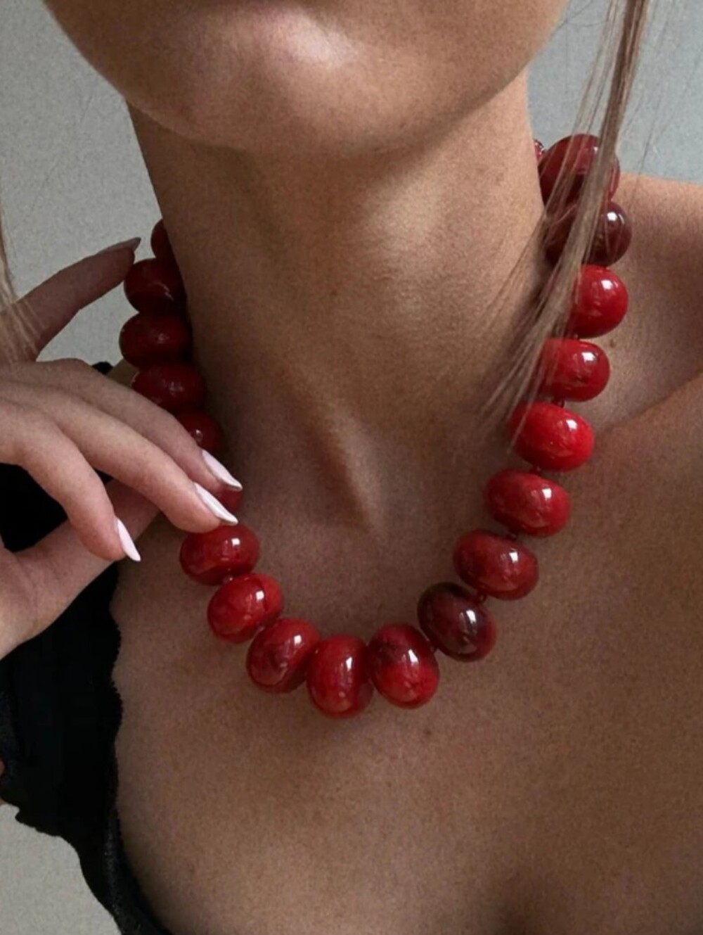 Mayamar Dark Red Agate Bead and Resin Oval Pebble Necklace & Gift Bag